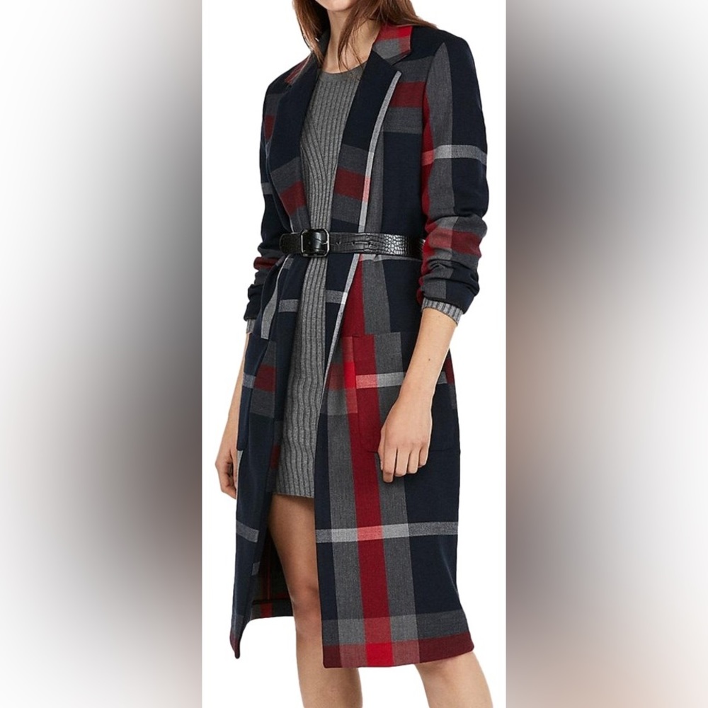 Express plaid red and blue car coat NWT size XL
